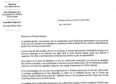Budget 2027 : j'ai interpellé le Premier ministre sur  les conséquences pour les communes de Haute-Savoie